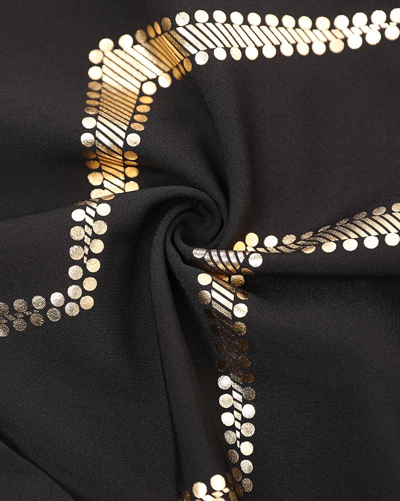 Bronzing Chevron Print Tied Detail Shirt Dress