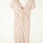 Beige V Neck Ruched Button Front French T-shirt Dress