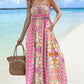 Tribal Pattern Square Neck Sleeveless Thick Strap Shirred Ruffles Hem Maxi Dress Vacation Dress