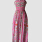Tribal Pattern Square Neck Sleeveless Thick Strap Shirred Ruffles Hem Maxi Dress Vacation Dress