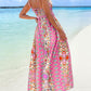 Tribal Pattern Square Neck Sleeveless Thick Strap Shirred Ruffles Hem Maxi Dress Vacation Dress