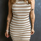 Khaki Stripe Hollowed Knit Sleeveless Sweater Dress