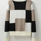 Black Plaid Patchwork Long Sleeve Knitted Sweater