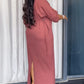 Plain Stand Collar Button Front Maxi Dress Casual Tied Detail Slit Dress