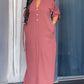 Plain Stand Collar Button Front Maxi Dress Casual Tied Detail Slit Dress