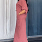 Plain Stand Collar Button Front Maxi Dress Casual Tied Detail Slit Dress
