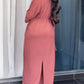 Plain Stand Collar Button Front Maxi Dress Casual Tied Detail Slit Dress