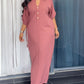 Plain Stand Collar Button Front Maxi Dress Casual Tied Detail Slit Dress