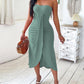 Eyelet Embroidery Bandeau Ruched Slit Casual Dress