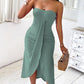 Eyelet Embroidery Bandeau Ruched Slit Casual Dress