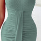 Eyelet Embroidery Bandeau Ruched Slit Casual Dress