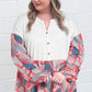 Apricot Plus Size Printed Patchwork Textured Buttoned Blouse