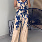 Floral Print One Shoulder Plunge Casual Jumpsuit with Pocket