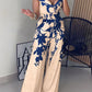 Floral Print One Shoulder Plunge Casual Jumpsuit with Pocket
