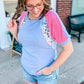 Sky Blue Leopard Print Patch Colorblock Plus Size T Shirt