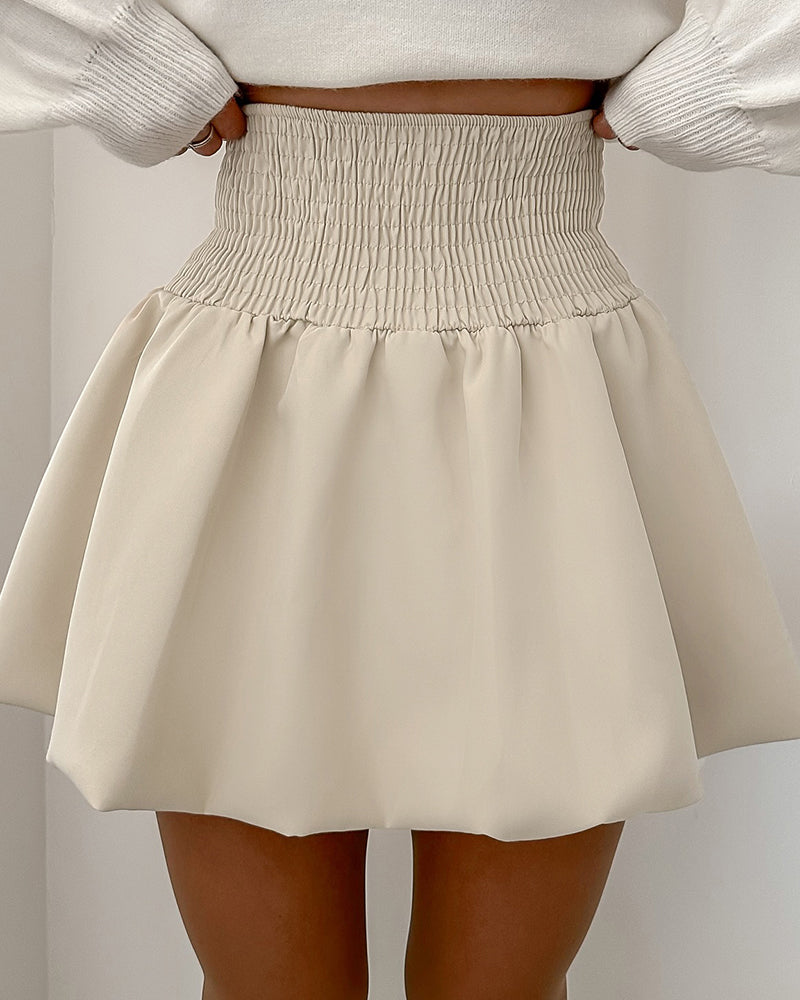 Strechy High Waist Ruched Skirt Casual Puffy Mini Skirt