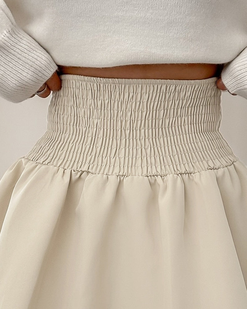 Strechy High Waist Ruched Skirt Casual Puffy Mini Skirt