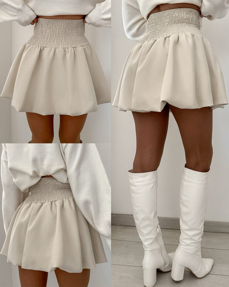 Strechy High Waist Ruched Skirt Casual Puffy Mini Skirt