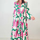 Pink Boho Floral Printed Long Sleeve Buttoned Loose Maxi Dress