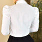 Floral Pattern Turn down Collar Puff Sleeve Beaded Design Long Sleeve Blouse Work Shirt