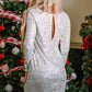Silvery Sequin Long Sleeve Tie Waist Mini Dress