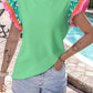 Light Green Contrast Ricrac Floral Sleeve Top