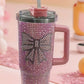 Pink Bow Knot Rhinestone Insulated Portable Cup 40oz