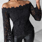 Contrast Lace Bell Sleeve Off Shoulder Top