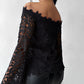 Contrast Lace Bell Sleeve Off Shoulder Top