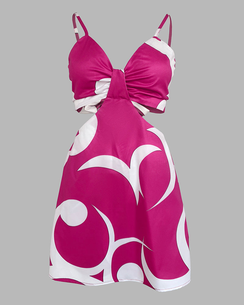 Floral Print Bowknot Decor Spaghetti Strap Skort Romper Casual Hollow out Slim Fit Jumpsuit