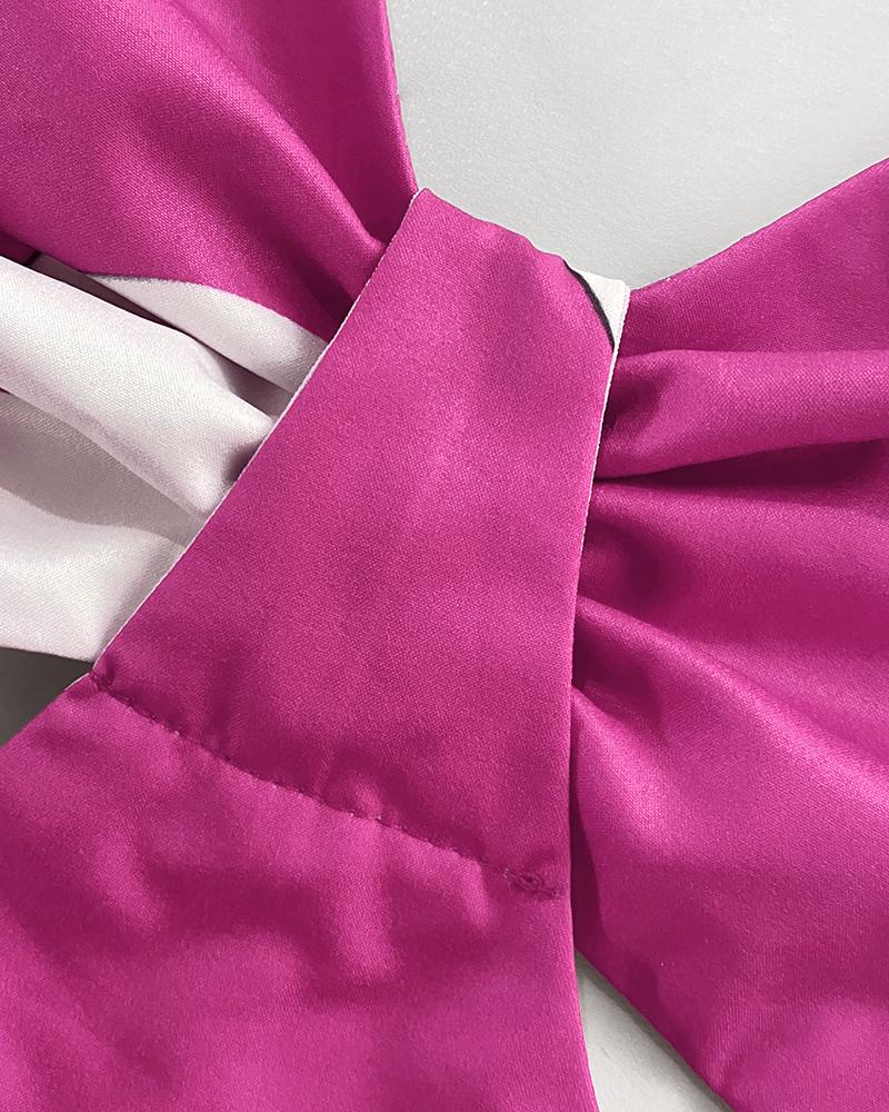 Floral Print Bowknot Decor Spaghetti Strap Skort Romper Casual Hollow out Slim Fit Jumpsuit