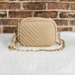 Oatmeal Chevron Stitch PU Leather Chain Strap Shoulder Bag