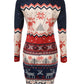 Christmas Snowflake Elk Print Crewneck Bodycon Dress Slim Fit Long Sleeve Mini Dress