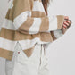Light French Beige Colorblock Striped Drop Shoulder Side Slit Sweater