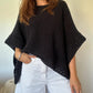 Solid Three Quarters Batwing Sleeve Hollow out Pattern Edges Casual Knit Top