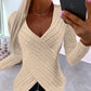 V Neck Overlap Asymmetrical Long Sleeve Top