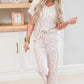 Beige Cheetah V Neck Tee and Pants Lounge Set