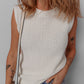 White Solid Color Eyelet Knit Crew Neck Sweater Vest
