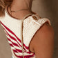 Red Stripe Textured Knit Ribbed Hem Sweater Tank Top