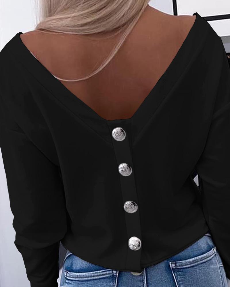 Long Sleeve Backless Buttoned Top