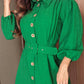 Turn down Collar Three Quarters Ruched Dress Casual Waist Tied Detail Shirt Dress