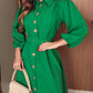 Turn down Collar Three Quarters Ruched Dress Casual Waist Tied Detail Shirt Dress