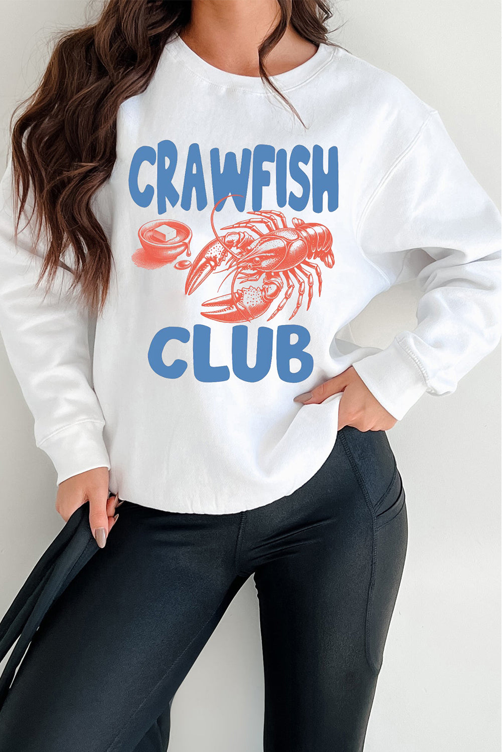 White CRAWFISH CLUB Printed Drop Shoulder Sweatshirt