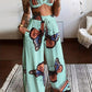 Butterfly Geometric Print Twisted Crop Top & Pocket Design Pants Set