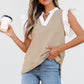Pale Khaki Contrast V Neck Ruffled Textured Knit Top