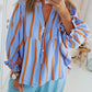 Sky Blue Stripe Crinckled Ruffled Sleeve Button up Loose Shirt