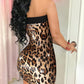 Leopard Pattern Bandeau Contrast Sequin Bodycon Dress