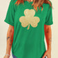 Bright Green Glitter Clover Printed St Patricks Day T Shirt