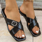 Black Criss Cross Rhinestone Buckle Decor Square Toe Slippers