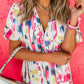 Rose Abstract Print Short Puff Sleeve Tiered Maxi Dress